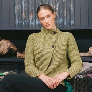 Fisherman Out of Ireland Merino Wool & Cashmere Blend Ribbed Cardigan Green S